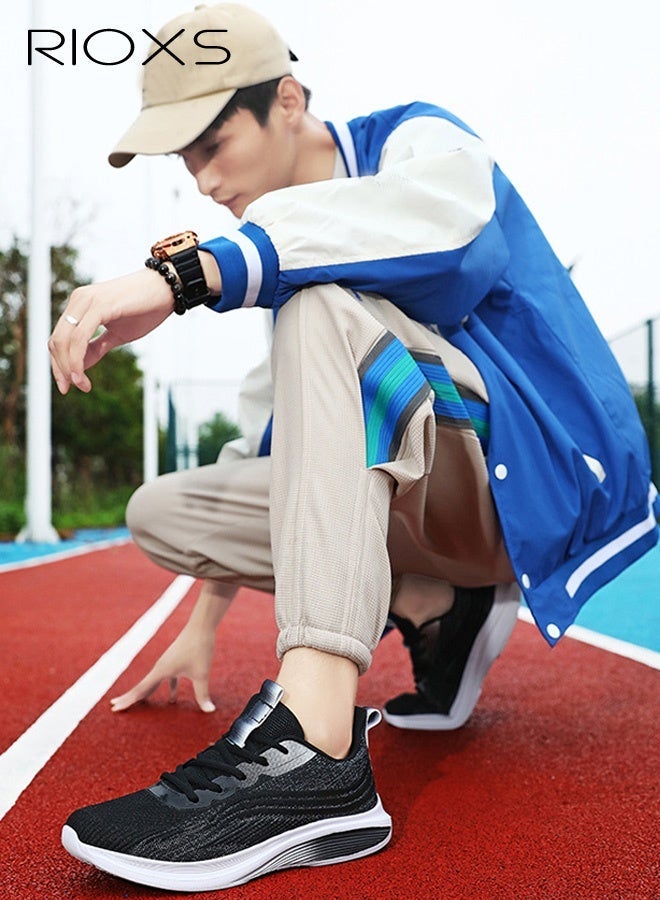 ريوكس أحذية جري للجنسين، أحذية رياضية خفيفة الوزن ومضادة للانزلاق للرجال والنساء، أحذية رياضية شبكية عادية قابلة للتنفس، أحذية مشي ناعمة ومريحة برباط، أحذية رياضية للجري والتمارين الرياضية والرحلات اليومية وصيد الأسماك، أسود - Image 1